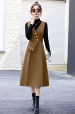 时尚马甲两件套连衣裙显瘦气质长款女装优雅百搭秋冬新品，女装连衣裙，鑫鑫美