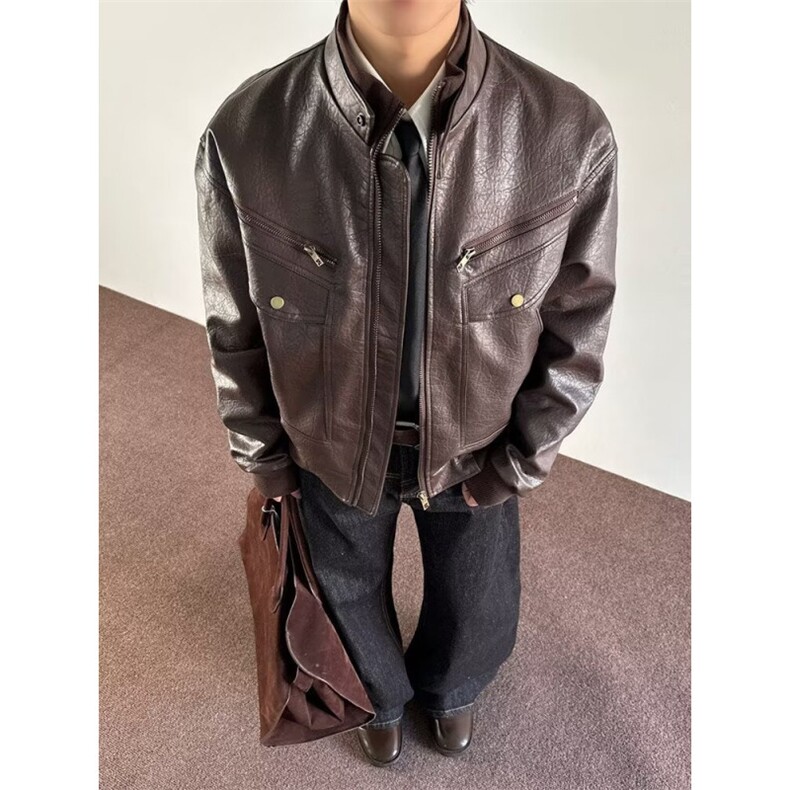 AA2183P82有内袋荔枝纹PU皮衣棉服夹克,男装夹克,电商B323A