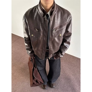 AA2183 P82有内袋荔枝纹PU皮衣棉服夹克图片