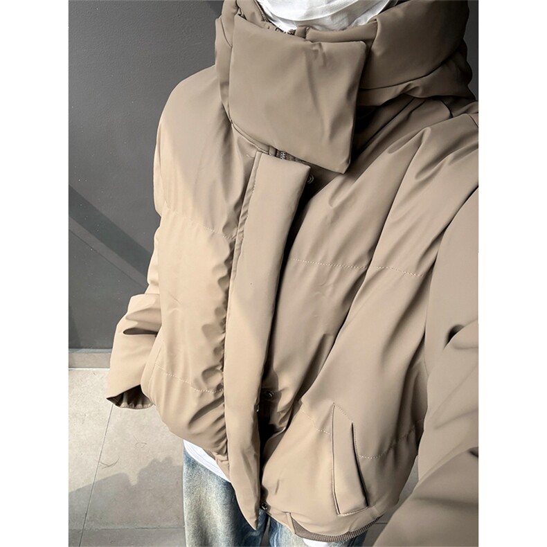现货5W件冬季三防重磅boxy短款羽绒连帽PU皮棉衣外套防风加厚棉服,男装棉衣,电商A486-1