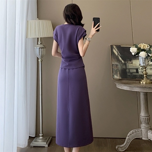 时尚气质套装裙女夏季2025新款小飞袖正肩上衣休闲半身裙两件套潮图片