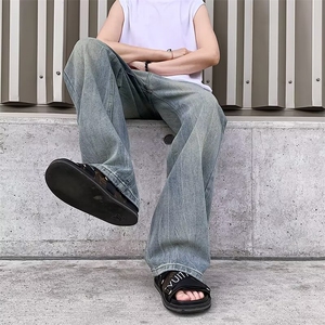 美式做旧阔腿牛仔裤男痞潮牌宽松裤子高街直筒拖地长裤RK3121-P43图片