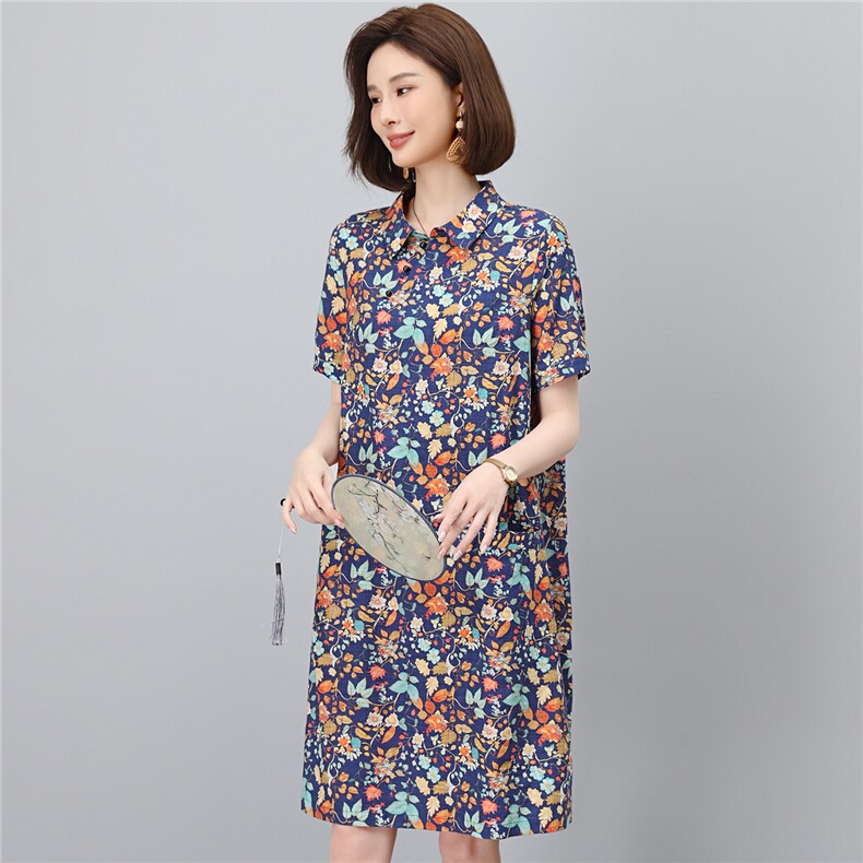高端棉麻连衣裙女2026夏季新款宽松休闲中年妈妈薄款碎花裙子,女装连衣裙,独衣靓