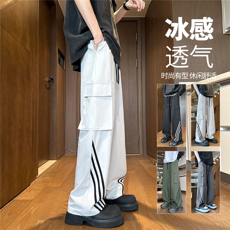 YK129 特P32 控59 品质保障 秋装垂感侧边织带宽松工装口袋休闲裤图片