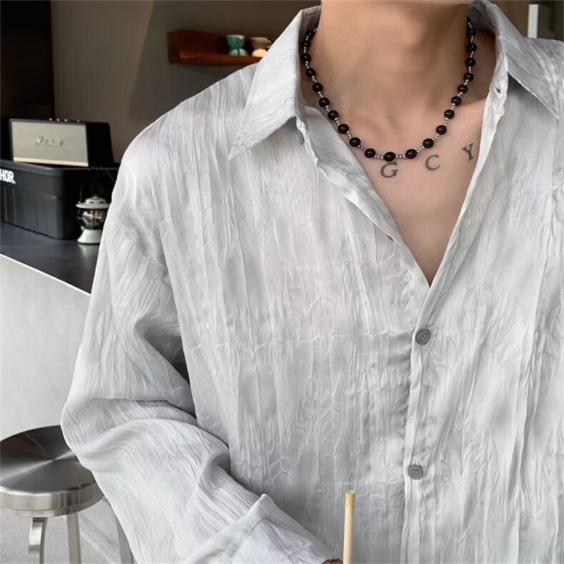秋夏港风ins潮牌衬衫男高级感宽松百搭薄款长袖休闲衬衣CY411-P49,男装衬衫,星座412-3