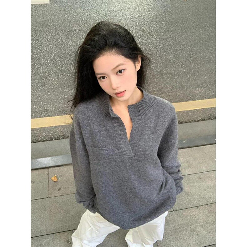 套头毛衣宽松慵懒风假口袋年秋季新款针织上衣男女M5103,男装针织衫/毛衣,星座1116A（原606A-3）