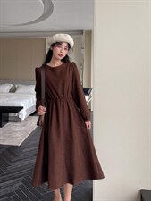 带披肩净色加厚连衣裙，女装连衣裙，安玖拉