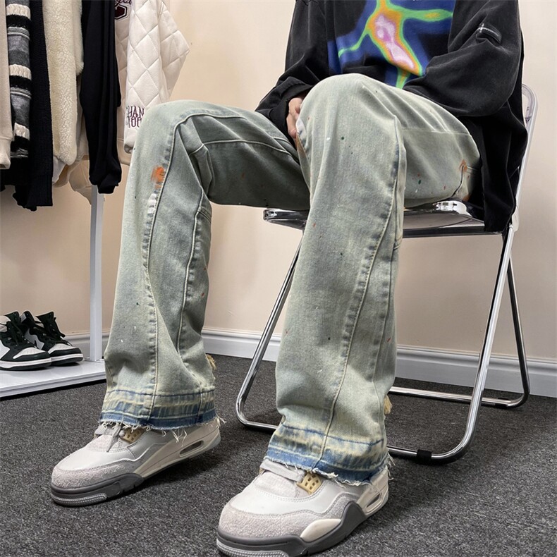 美式泼墨水洗牛仔裤男女宽松高街vibe风直筒长裤N0415-P50,男装牛仔裤,星座308B-1
