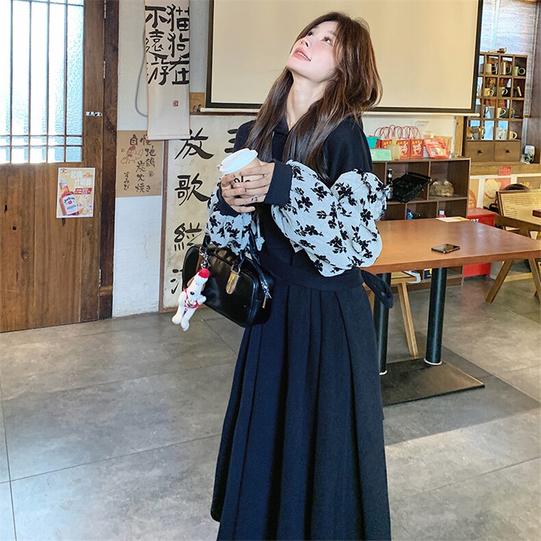 【现货】2025秋装撞色拼接连帽黑色连衣裙2C056-6817-P145控208,女装连衣裙,2C056