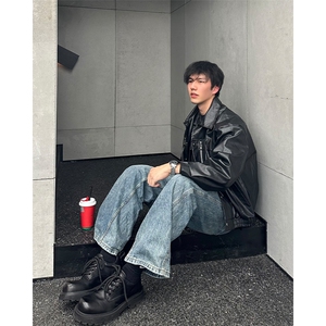 自家图，博主风cleanfit外套男美式复古pu皮机车服夹克JK2402-P90图片