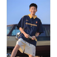 网图现货新款美式撞色条纹重磅足球风T恤男夏季休闲短袖RPL19-P45，男装T恤，星座1005-4