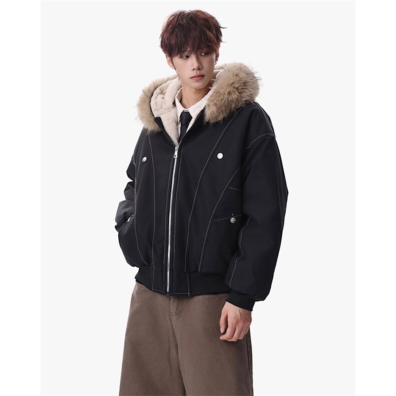 现货重磅boxy短款棉衣座山雕大毛毛领男女棉服水洗工装厚外套,男装棉衣,电商A443