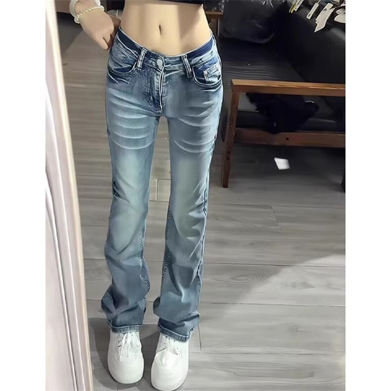 辣妹高街嘻哈毛须微弹牛仔裤女春秋季显瘦时尚设计感直筒牛仔裤潮,男装牛仔裤,星座506A