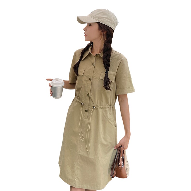 韩版卡其色工装连体裤女2025夏季新款设计感休闲宽松显瘦连衣短裤,女装连衣裙,姿衣轩