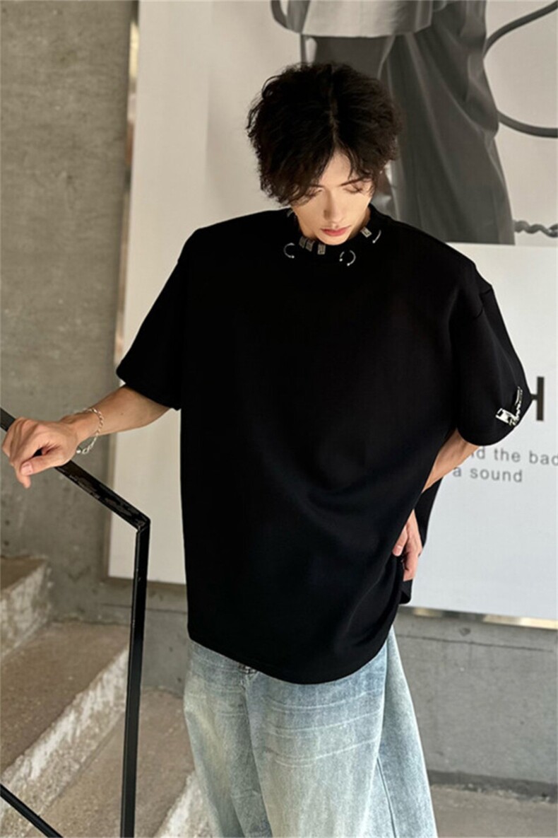 美式cleanfit短袖男款夏季高级感重磅小领口垫肩t恤欧美潮牌半袖,男装T恤,星座505-2（原电商A260-1)