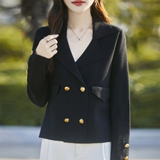 时尚女装精纺羊毛双排扣翻领西装外套优雅显瘦秋装新品，女装西装，暖娇绒包芯纱店