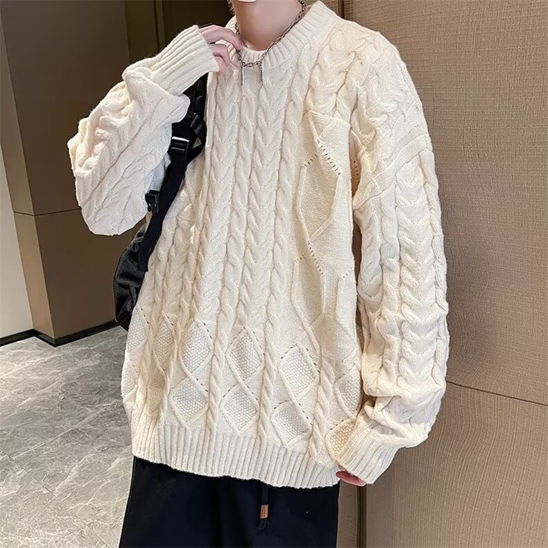 日系麻花宽松毛衣男情侣韩版设计慵懒风港风针织外套男MZ301-P50,男装针织衫/毛衣,星座412-3