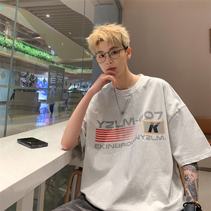 港风条纹印花设计短袖T恤男DT77779P18块特价控38：供抖音视频图片