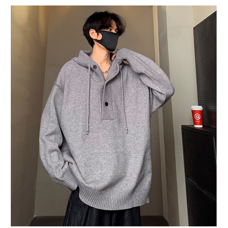 美式重磅灰色连帽毛衣男女秋冬潮牌高级感针织衫宽松慵懒风p65,男装针织衫/毛衣,电商C307