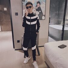 春款社会小伙运动休闲立领修身夹克拉链两件套装D965-P120控150，男装套装，星座308A