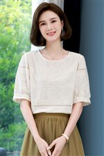 2022夏装新款舒适提花短袖上衣百搭女士套头上衣，女装衬衫，木子恋