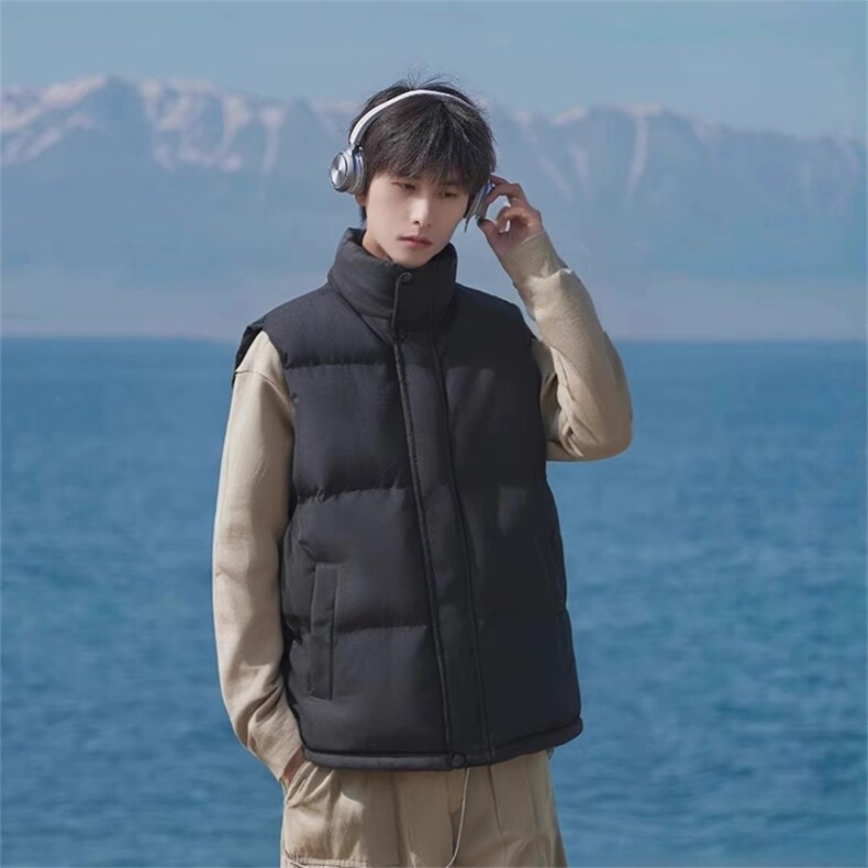 现货5W件冬季三防硬挺boxy短款立领棉衣马夹外套加厚马甲保暖棉服，男装棉衣，电商A443