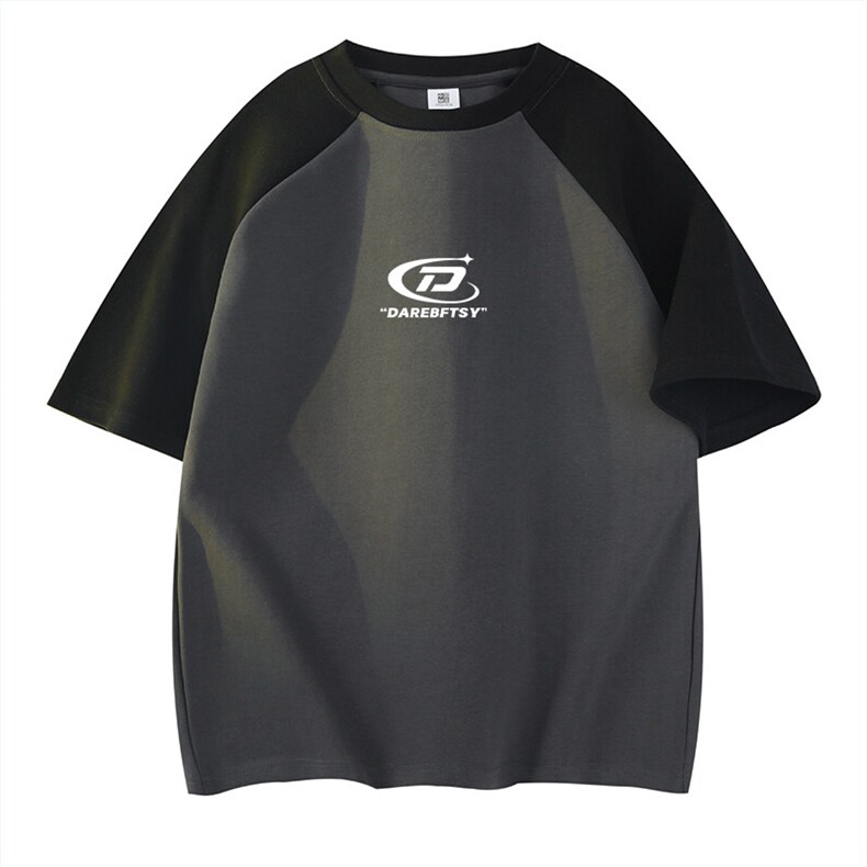 抖音得物高品质二开240克宽松纯棉美式潮牌插肩袖拼接短袖T恤，男装T恤，电商A486