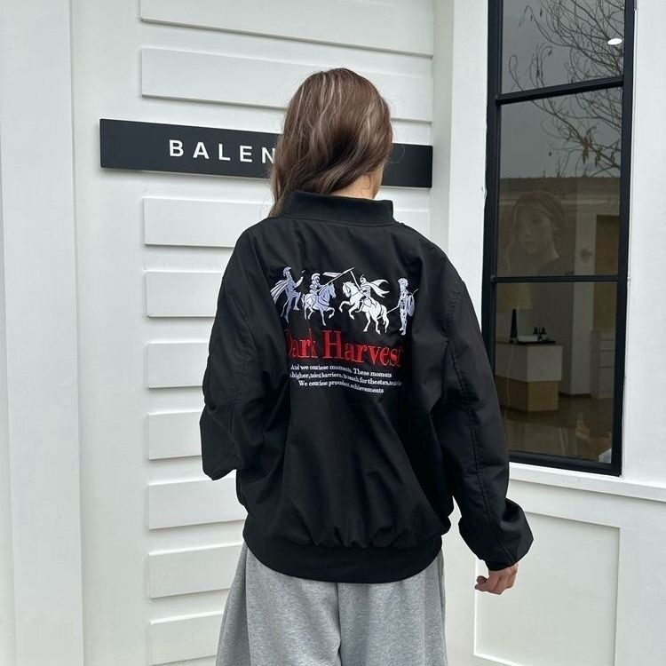 美式街头秋季战马刺绣飞行夹克男女宽松高街潮牌情侣百搭休闲外套,男装夹克,星座506A