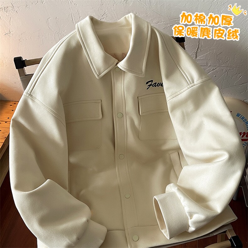 冬新复古加棉加厚麂皮绒棉服男多口袋翻领棉袄夹克J611J加棉-P85图片