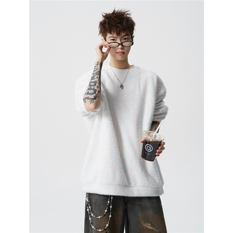 WY10156-特批40控78新款圆领简约套头宽松大码卫衣糯米衣服男,男装卫衣,电商A059