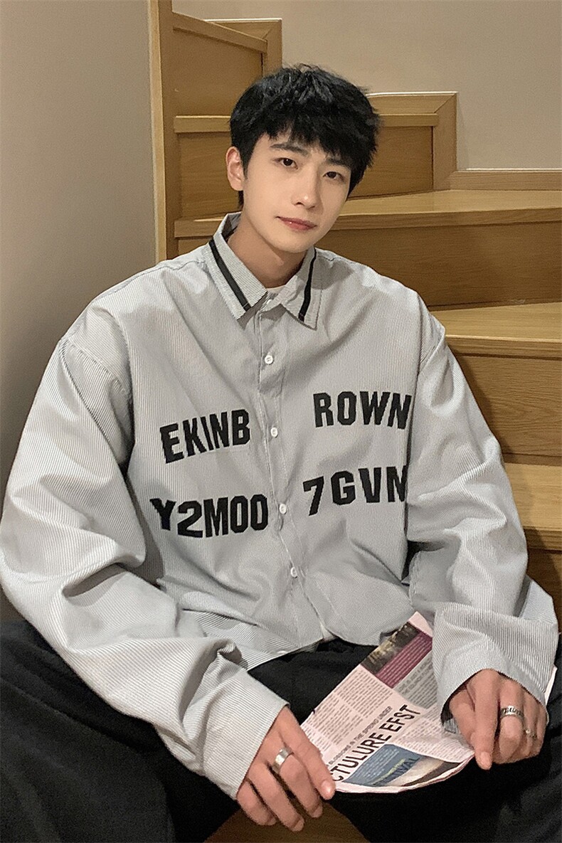 港风条纹长袖衬衫男大码情侣七分袖衬衫男长袖衬衣男CCS8018P45,男装衬衫,星座226-1