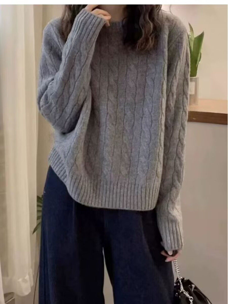 2025年秋季时尚百搭通勤简约休闲羊绒圆领扭花，女装羊毛衫，莺澜羊绒