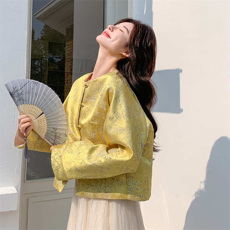新中式复古提花短外套女2025春季新款高级感气质遮肉显瘦廓形上衣,女装短外套,C位