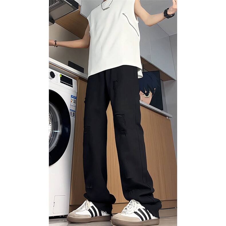 美式高街破洞牛仔裤男微喇高个子加长裤子190cm115直筒裤KZ054P60,男装牛仔裤,电商B312