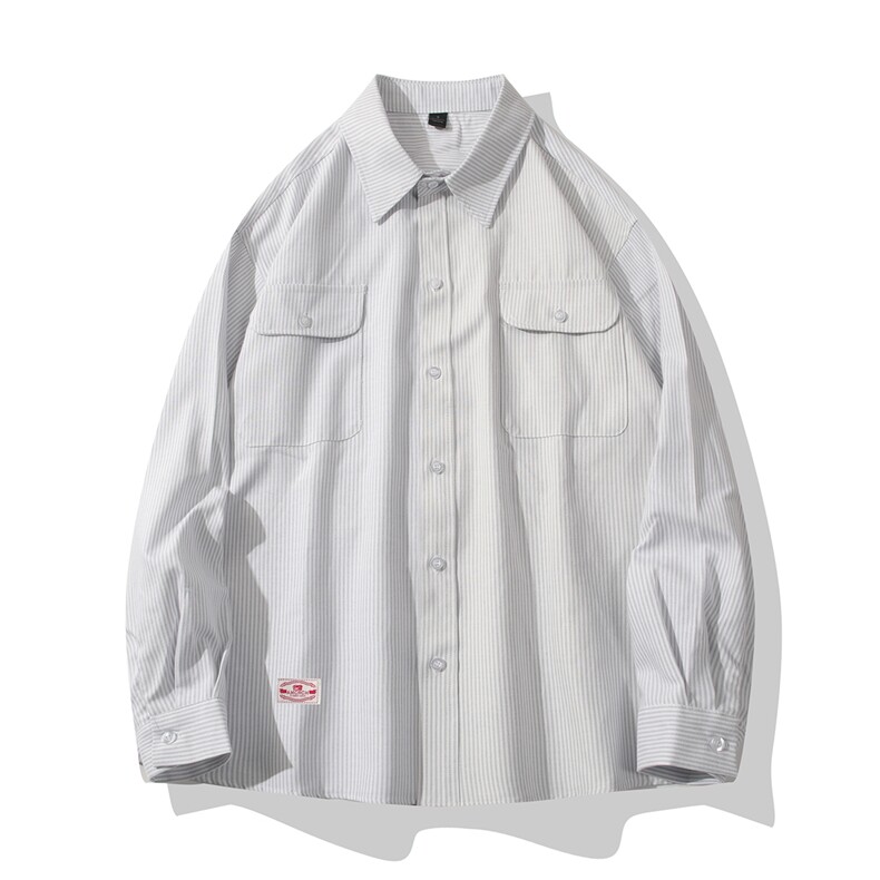 B413-1-DX6010港风复古长袖条纹衬衫男女潮牌宽松休闲工装衬衣服,男装衬衫,电商B413-1