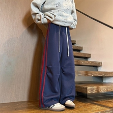 M-8XL春季三条杠裤子大码条纹卫裤休闲裤直筒阔腿长裤KZ1935/P60，男装休闲裤，电商B238