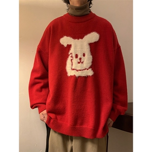 8XL-M兔年卡通红色圣诞毛衣男针织衫特大码MY1202P58控78图片
