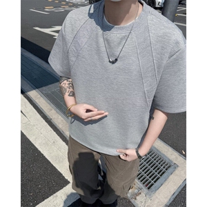 WJ0160-P33 夏季短袖t恤男潮牌ins宽松半袖青少年拼接圆领体恤图片