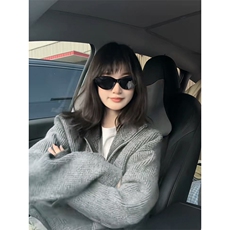 重磅秋冬北极绒双拉链毛衣开衫美式复古休闲慵懒风宽松针织衫外套，男装针织衫/毛衣，电商A486-1