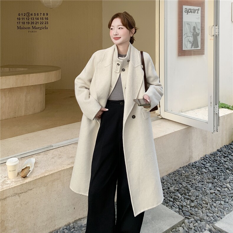 韩系白色双面呢羊毛大衣马甲两件套女2025新款ootd高级气质一整套,女装双面呢大衣,蝶眷