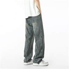 美式高街百搭直筒牛仔裤男潮牌垂感阔腿宽松XZ201-1102P48，男装牛仔裤，星座201