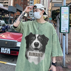 B239-1131-P38美式宠物狗狗大印花复古水洗做旧落肩袖短袖T恤，男装T恤，星座514-2(原B239)