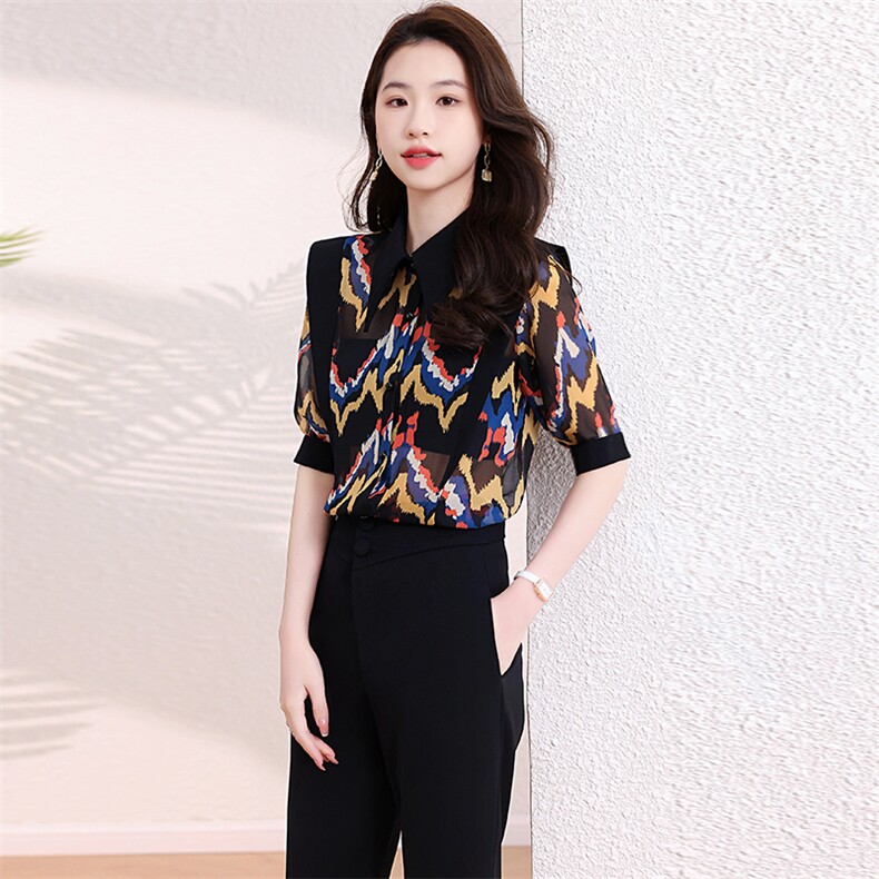2024新款夏季时尚气质拼接女两件套裤韩版减龄洋气潮流显瘦套装,女装套装/套裙,尚洛菲