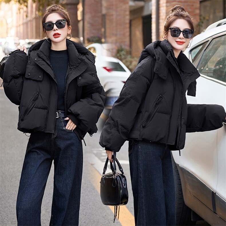 超好看紫色短款羽绒服女2024冬新款小个子宽松时髦洋气白鸭绒外套,女装羽绒服,伊仟回