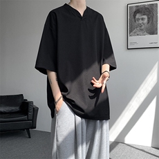 8XL-M短袖t恤男款夏季薄款垂感小V领七分袖加肥加大码DT005特P20，男装T恤，电商B312