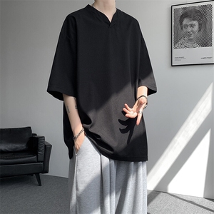 8XL-M短袖t恤男款夏季薄款垂感小V领七分袖加肥加大码DT005特P20图片