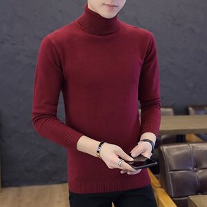 9630高领毛衣男士加绒纯色青年韩版潮宽松加厚针织打底衫图片
