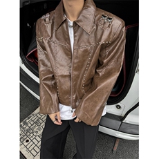 XZ1005-1-TTH00114-批128--设计感短款金属圆珠夹克机车服外套，男装夹克，星座1005-1