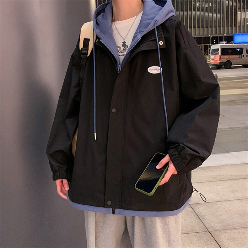新款夹克连帽假两件宽松秋季男士外套大码男装A266-JK2226-P65特,男装夹克,电商A266