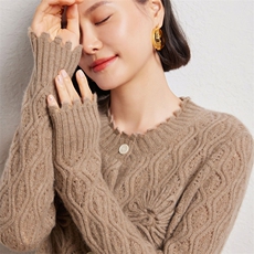 优雅女士手工绣花镂空羊绒开衫时尚百搭显瘦长袖针织外套，女装羊绒衫，臻维羊绒